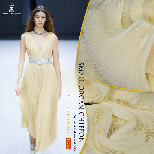 Accordion Pleated Chiffon Fabric Smooth By Meters for Dresses Clothes Sewing Plain High Quality Designer Textile Breathable Thin