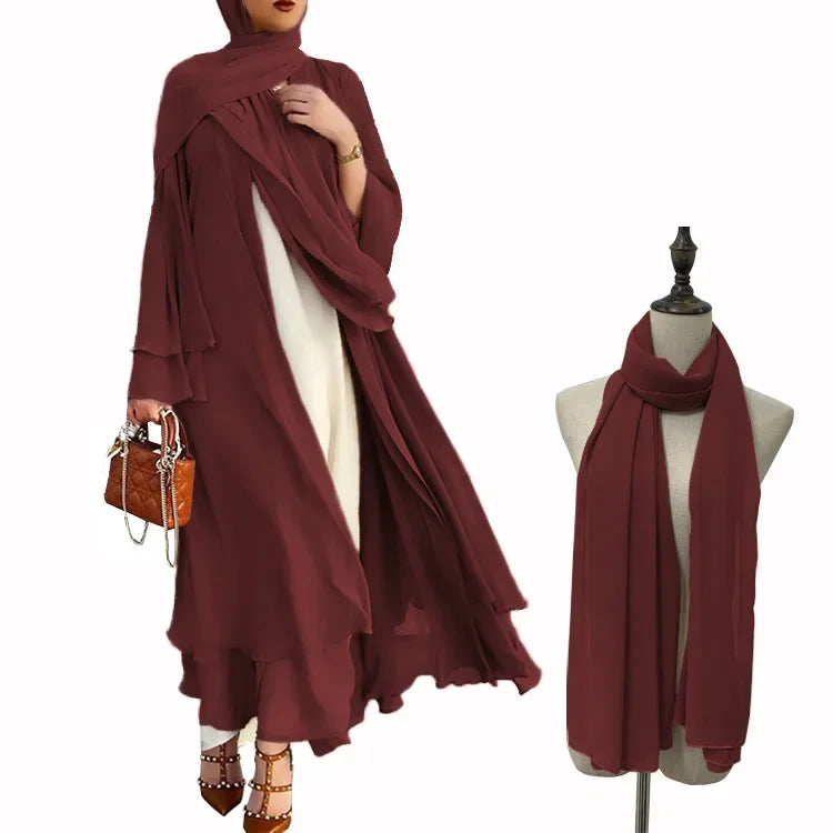 Ivory Chiffon Long Cardigan Dress | Elegant Solid Maxi