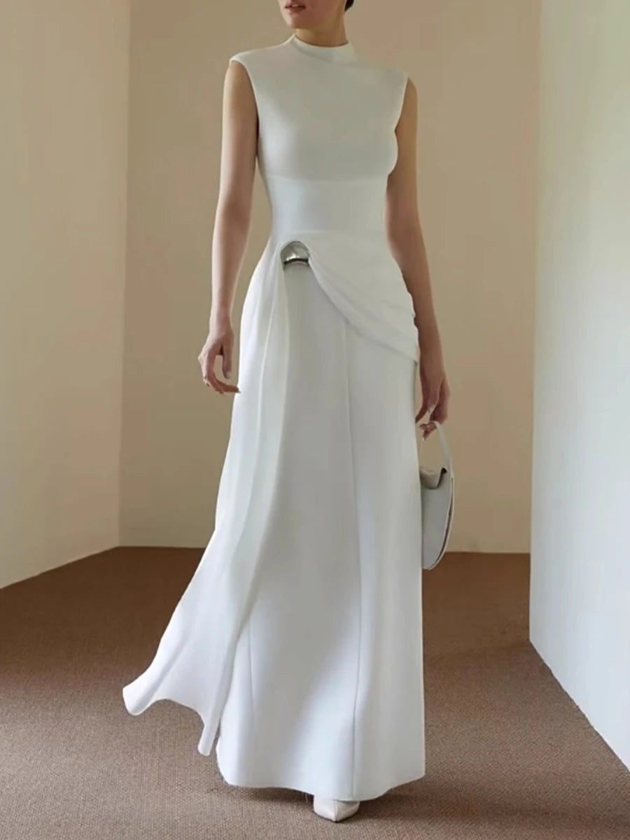 Slimming Sequined Patchwork Dress – Elegant Sleeveless Minimalist