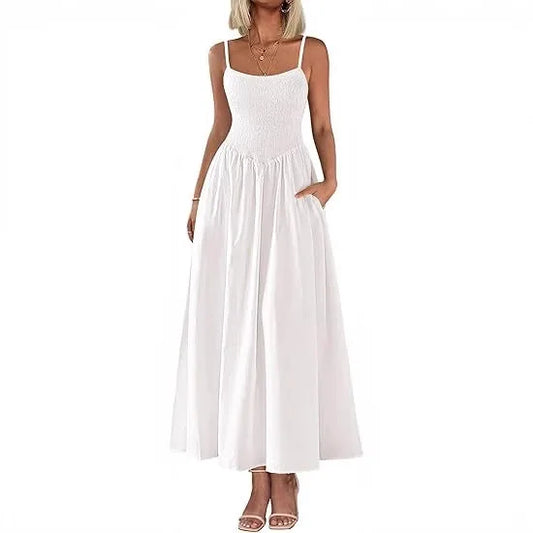 Dress With Square Neckline And Adjustable Thin Shoulder Strap