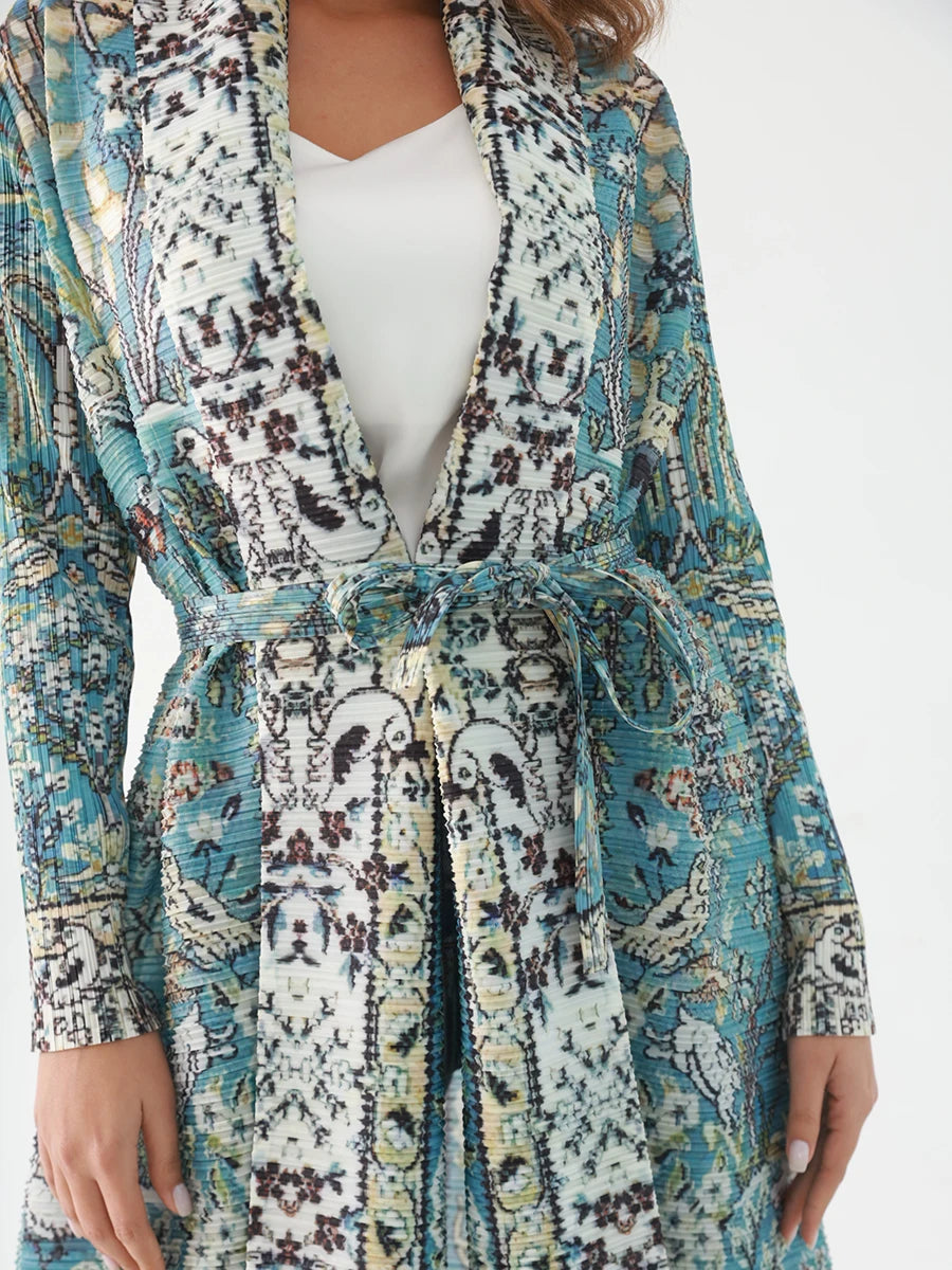 Patterned robe with a white top underneath on a white background