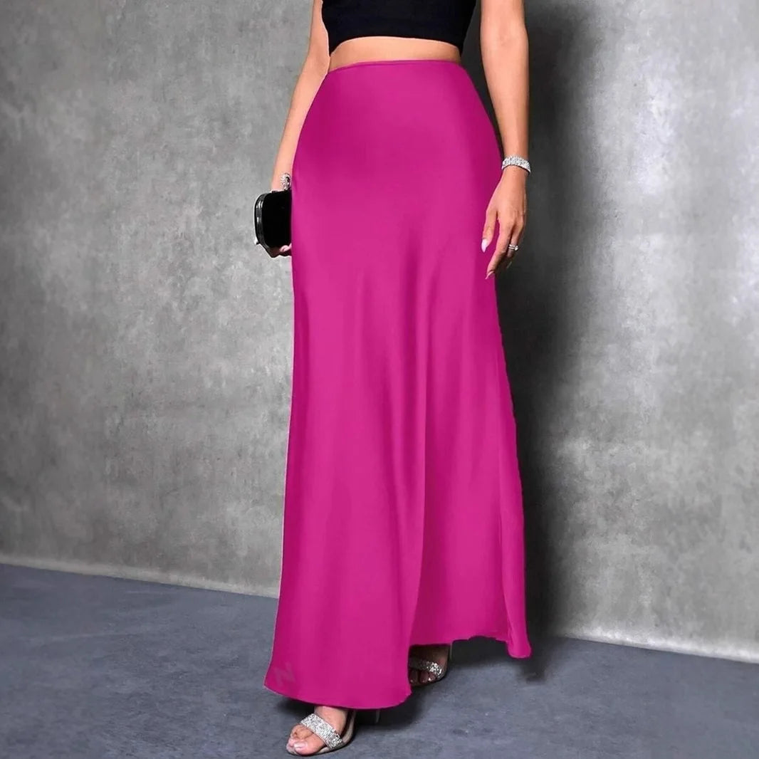 Elegant Satin High Waisted Maxi Skirt | A Line Long Skirts
