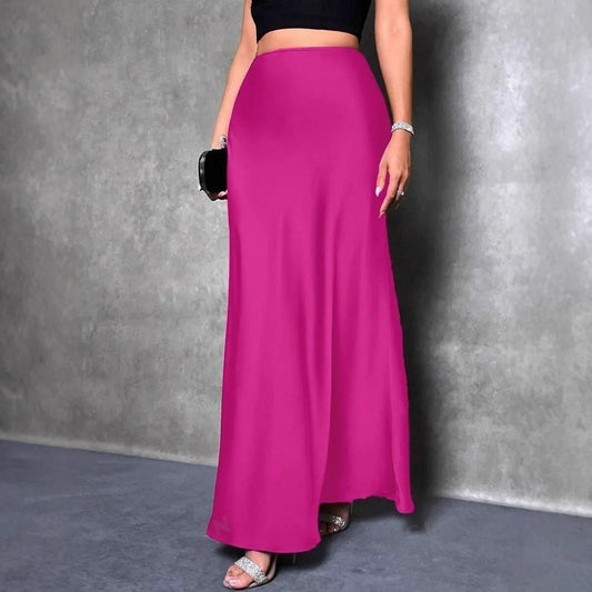 Elegant Satin High Waisted Maxi Skirt | A Line Long Skirts