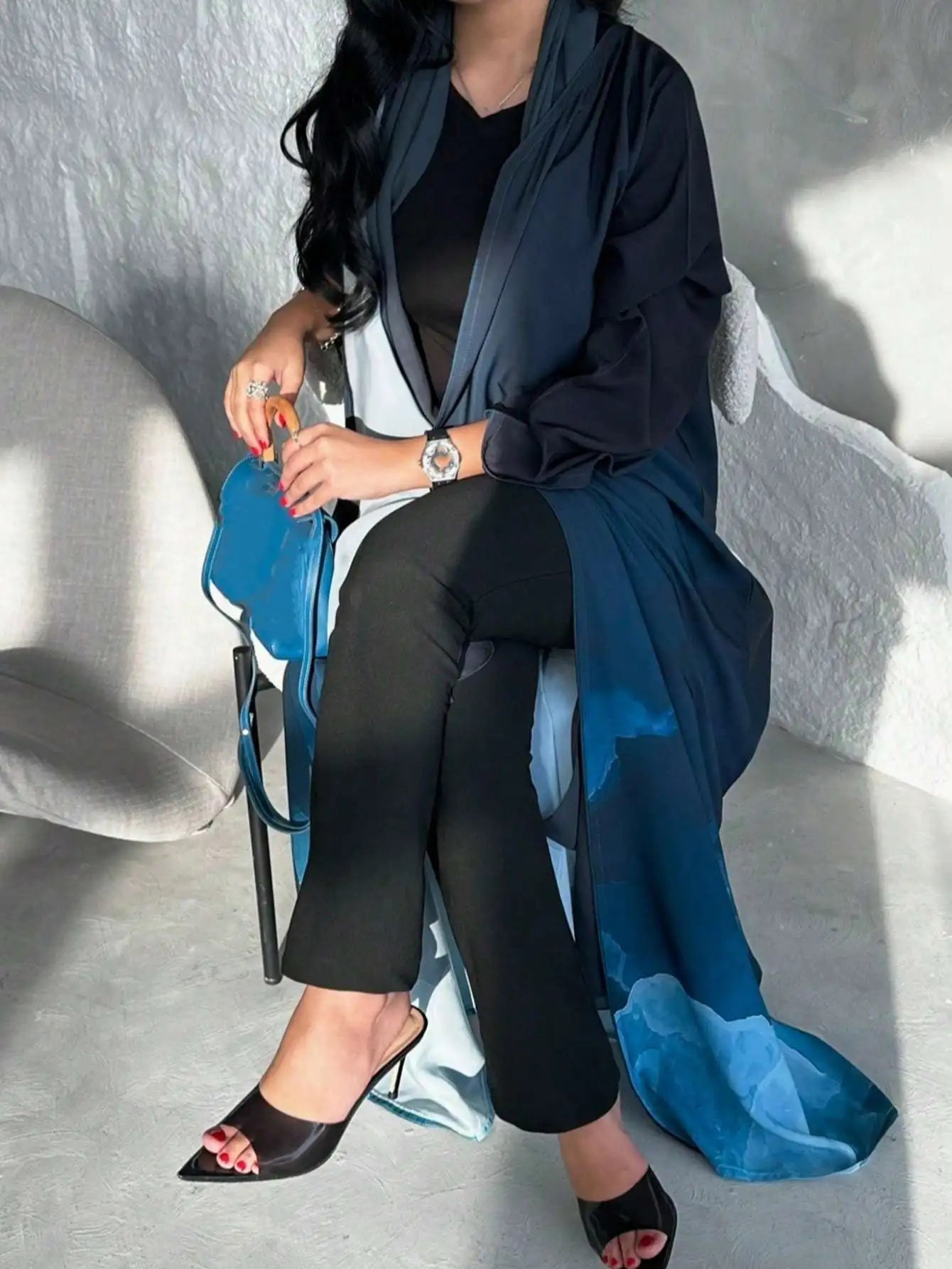 Middle Eastern Loose Tie Dye Abaya Muslim Full Sleeve Open Front Abayas Elegant Turkey Kaftan Arabian Maxi Dresses Women Jilbabs