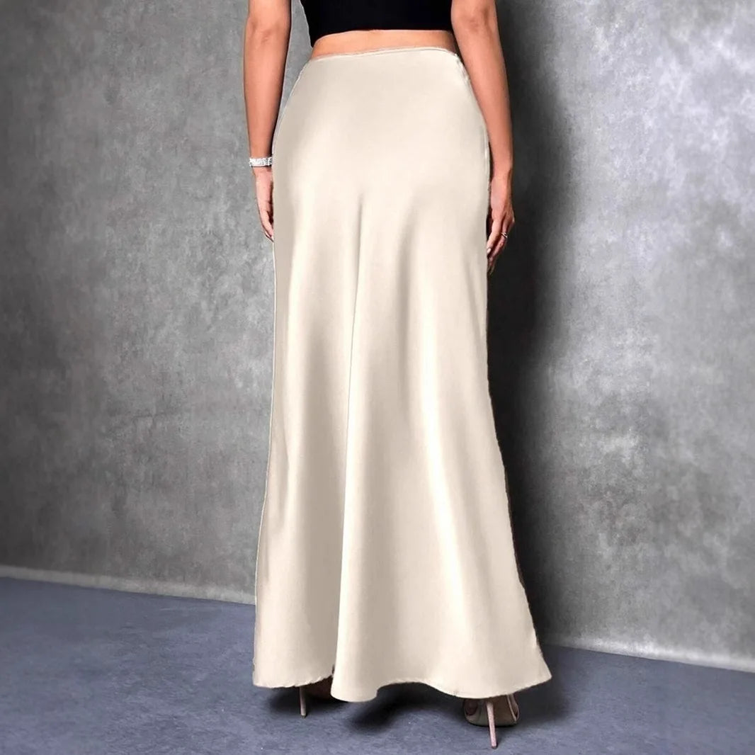 Elegant Satin High Waisted Maxi Skirt | A Line Long Skirts