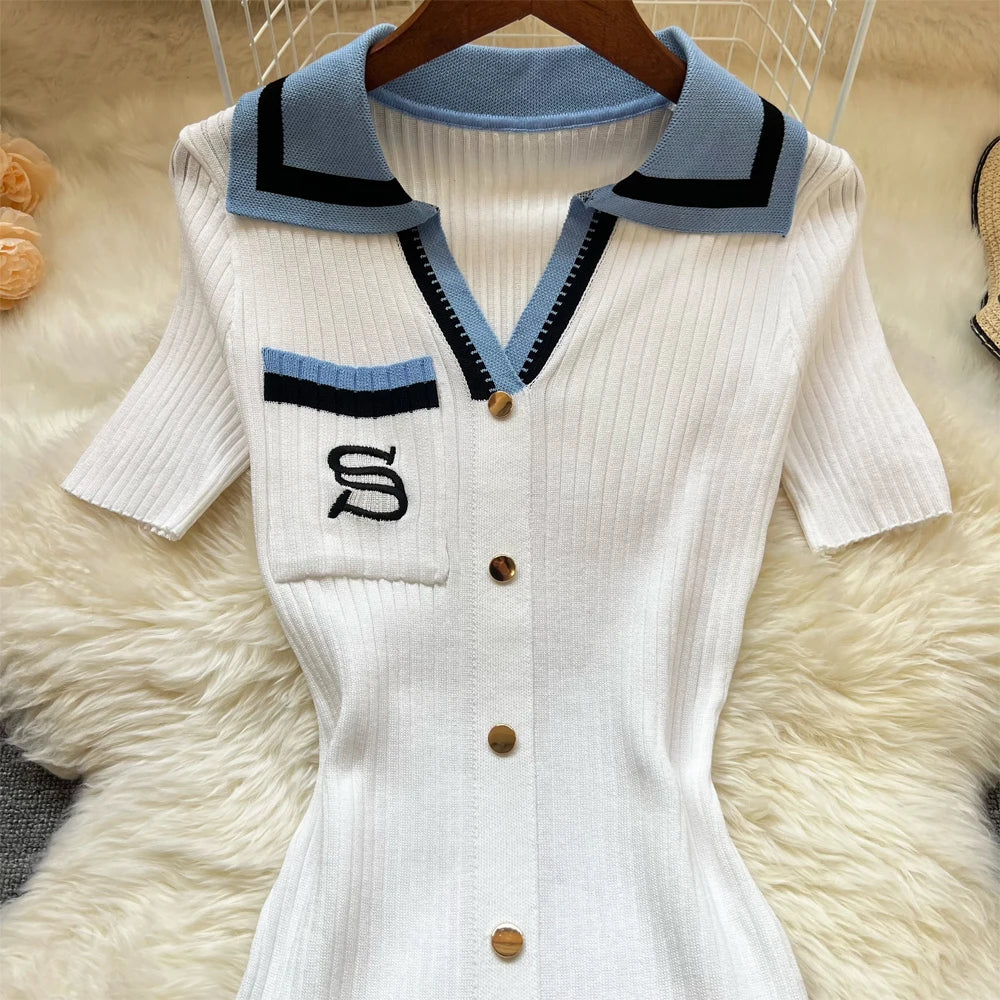 Embroidery Long Bodycon Sweater Knitted Dress