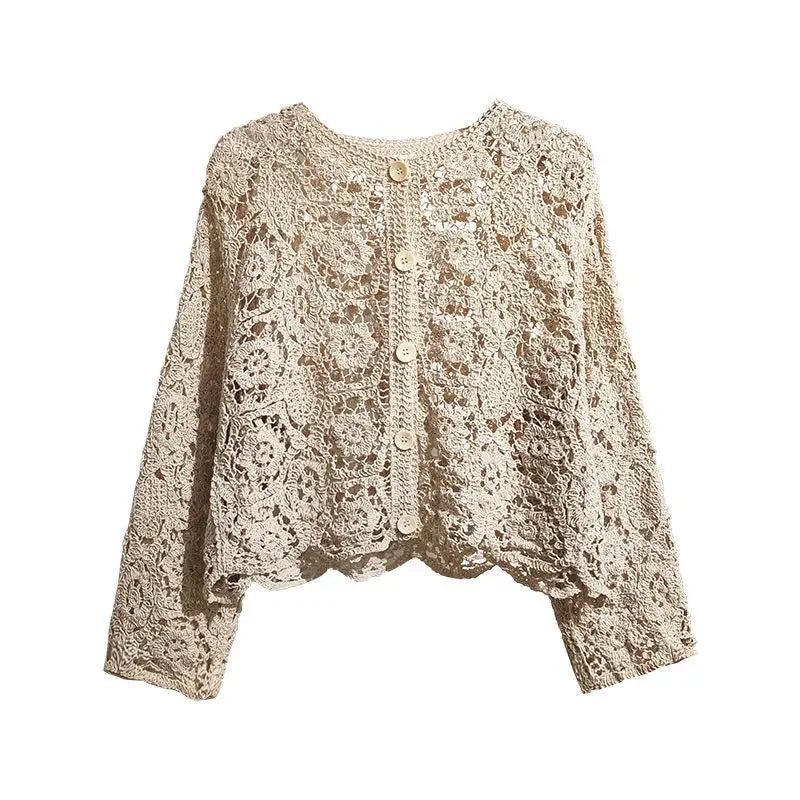 Beige lace cardigan on a white background