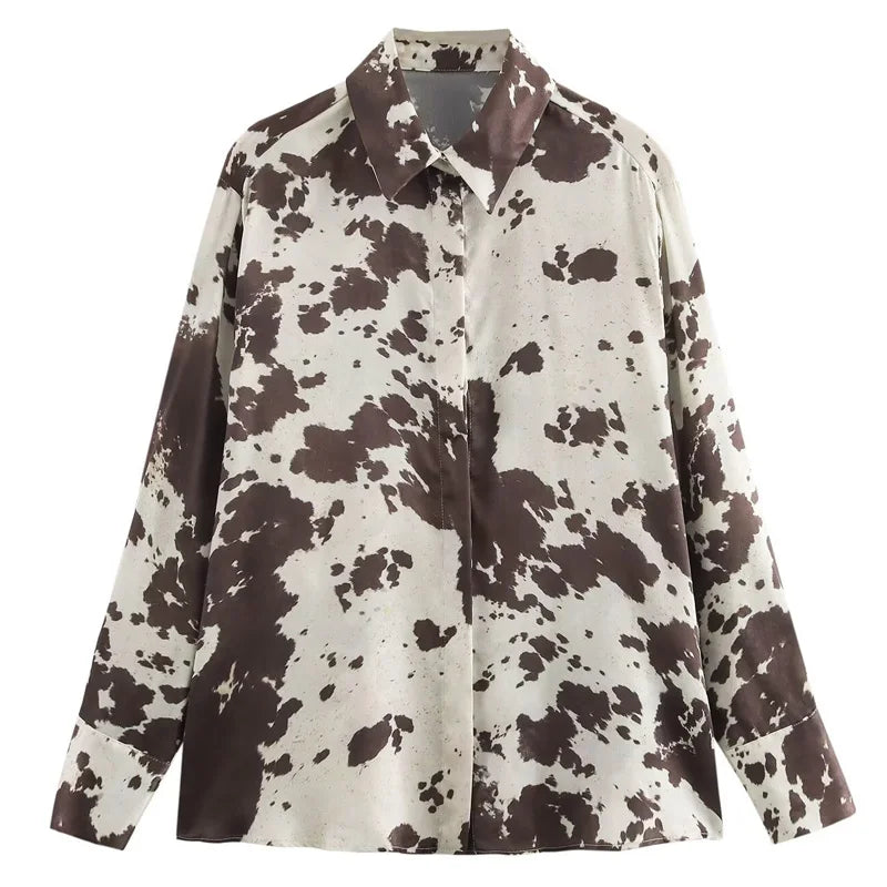 Women’s Animal Print Satin Shirt | Oversized Tie-Dye Long Sleeve