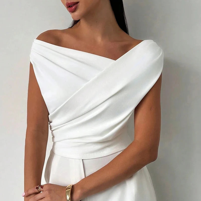 Elegant Slash Neck Sleeveless Tops | Simple T-Shirts