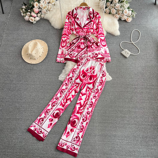 Floral Set – Women’s Long Sleeve Blouse & Skinny Pants