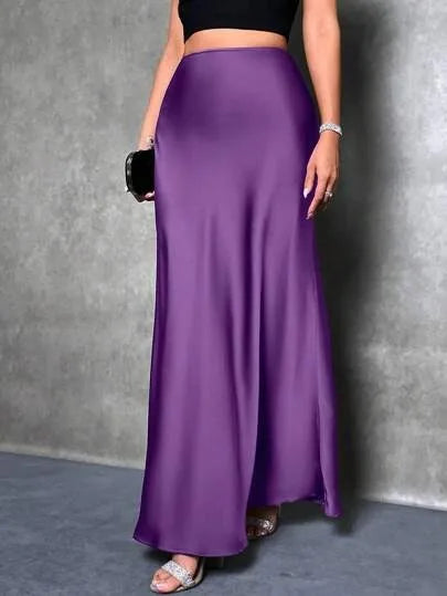 Elegant Satin High Waisted Maxi Skirt | A Line Long Skirts