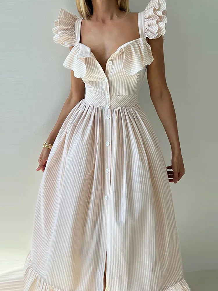 V-neck Sleeveless Draped Front Split Summer Party Dress