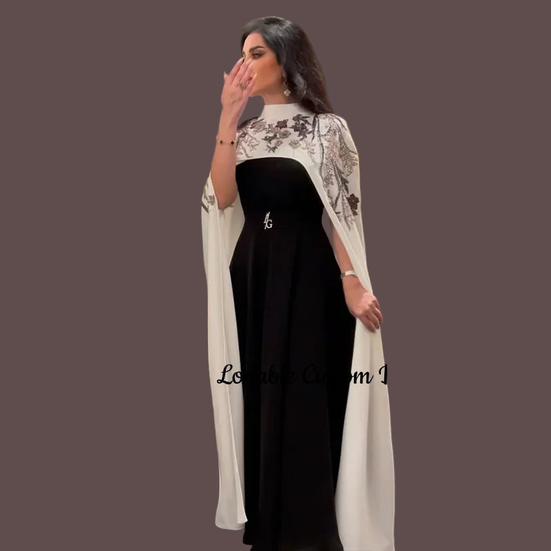 Customized Dress Column Beaded Floor with High Scoop Neckline