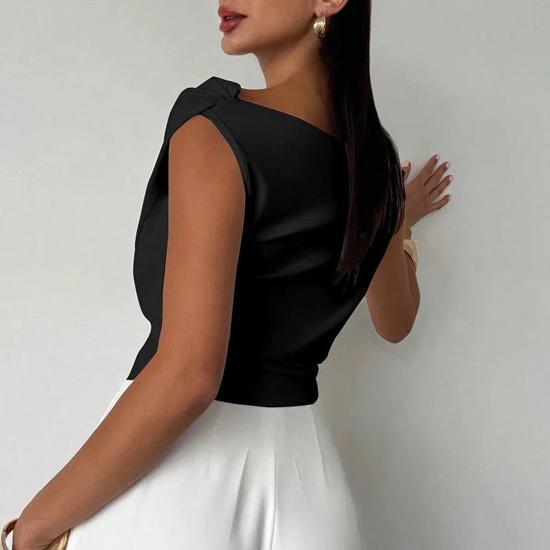 Elegant Slash Neck Sleeveless Tops | Simple T-Shirts