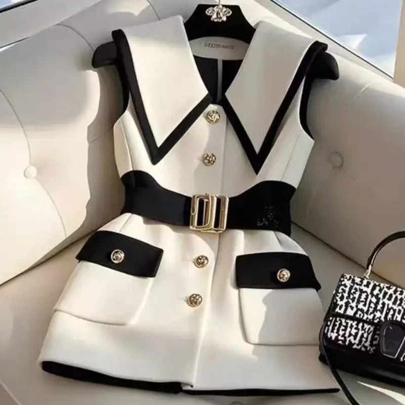 Sleeveless Blazer – Retro Waistcoat Jacket Vest for Office