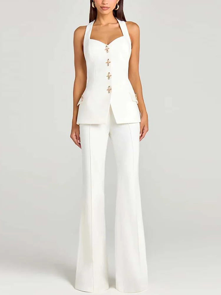Women’s Blazer Pants Set | Vest Suit with Lapel, Slim Waist