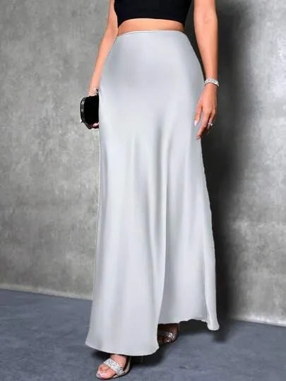 Elegant Satin High Waisted Maxi Skirt | A Line Long Skirts