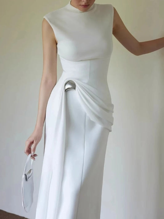 Slimming Sequined Patchwork Dress – Elegant Sleeveless Minimalist