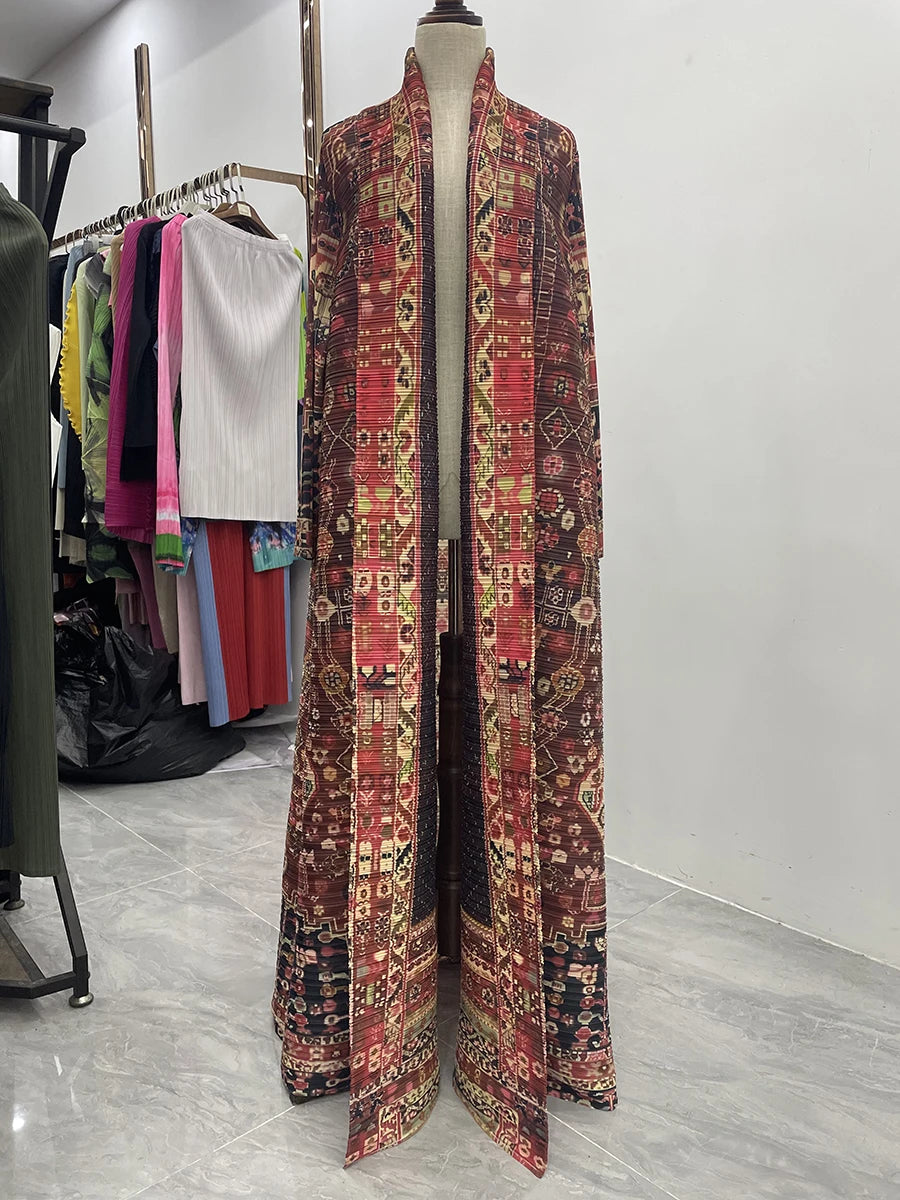 Pleated V-Neck Batwing Sleeve Maxi | Print Loose Dress