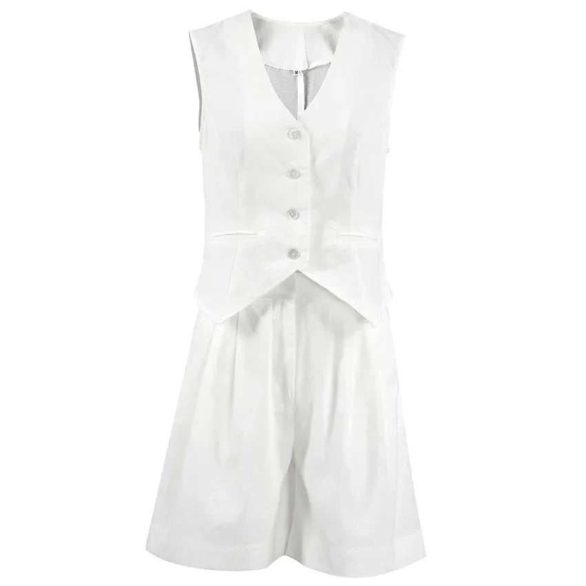 2023 Design Cotton Linen Suit Vest Suit Women's Summer Casual Sleeveless Vest Shorts Two-piece Set костюм женский летний