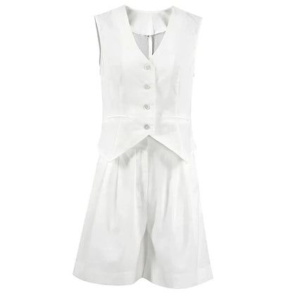 2023 Design Cotton Linen Suit Vest Suit Women's Summer Casual Sleeveless Vest Shorts Two-piece Set костюм женский летний
