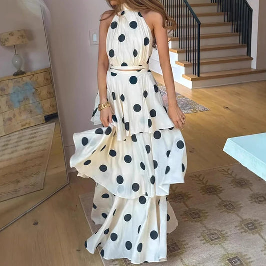 2025 New Summer Clothes Women's Casual Sleeveless Top & Cake Long Skirt Two Piece Set Layered Slim Fit Off Shoulder Beach Outfit