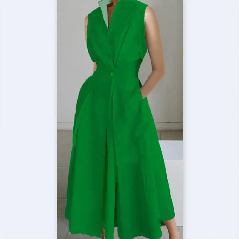 Green dress worn by a person on a white background