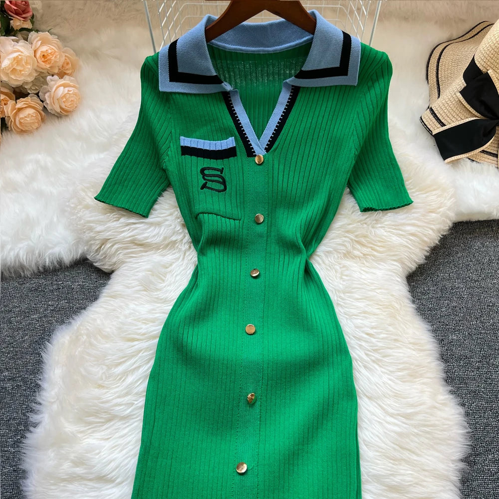 Embroidery Long Bodycon Sweater Knitted Dress