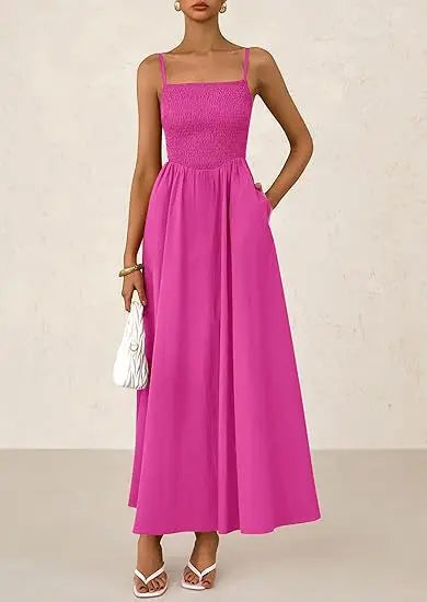 Dress With Square Neckline And Adjustable Thin Shoulder Strap