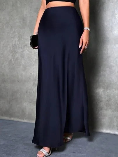 Elegant Satin High Waisted Maxi Skirt | A Line Long Skirts