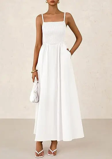 Dress With Square Neckline And Adjustable Thin Shoulder Strap