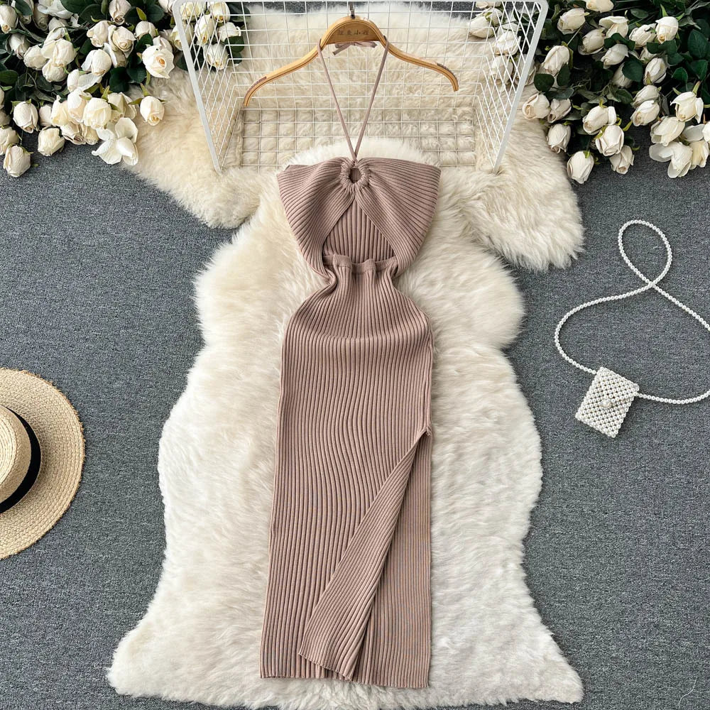 Split Knitted Bodycon Dress | Slim Elastic Dress