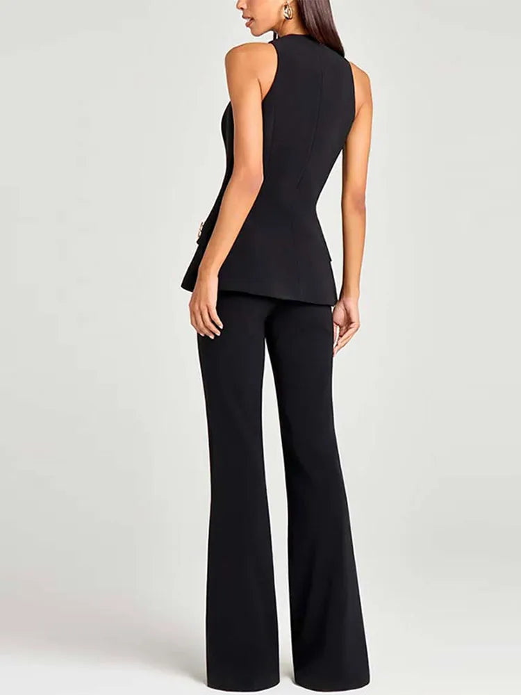 Women’s Blazer Pants Set | Vest Suit with Lapel, Slim Waist