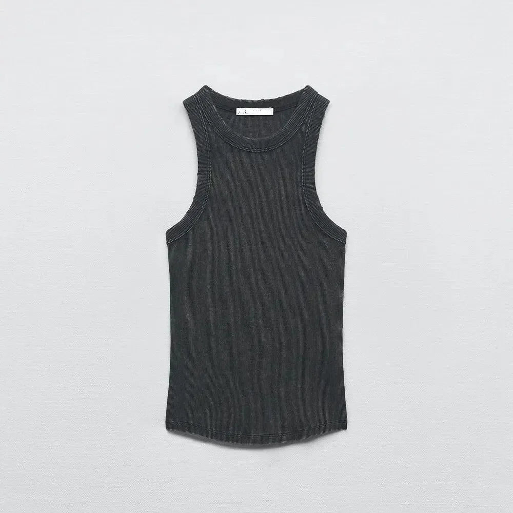 Rib Simple Retro Workwear Women's Tank Top