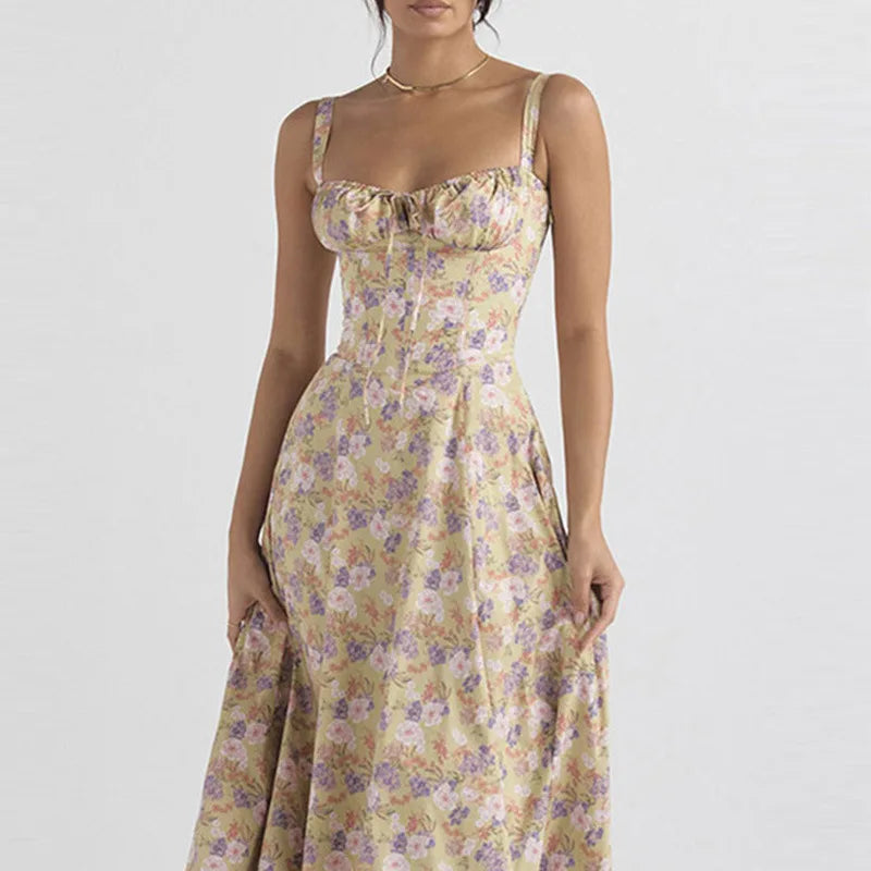 Floral Open-Back Strap Midi Dress | Summer Easy-Breezy Style