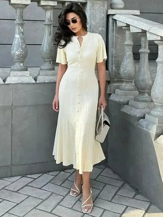 Elegant Summer O-Neck Short Sleeve High Waist Bodycon