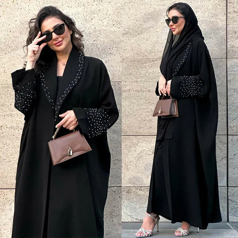2025 Ramadan Muslim Women Kimono Cardigan Pleated Open Abaya Printed Robe Dubai Turkey Gown Islamic Clothing Marocain Eid Dress