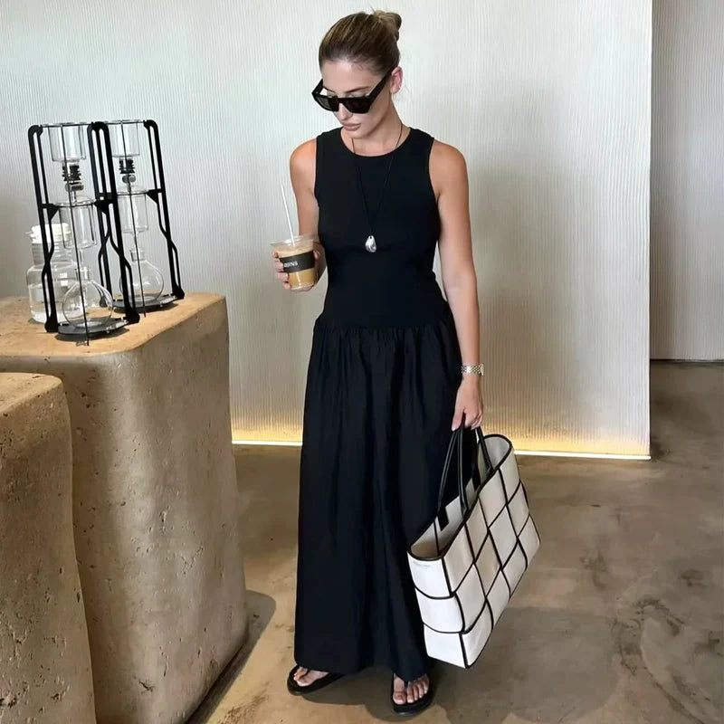 Black Sleeveless Vintage Maxi Dress | Elegant Style