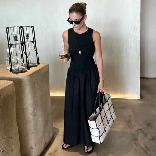 Black Sleeveless Vintage Maxi Dress | Elegant Style