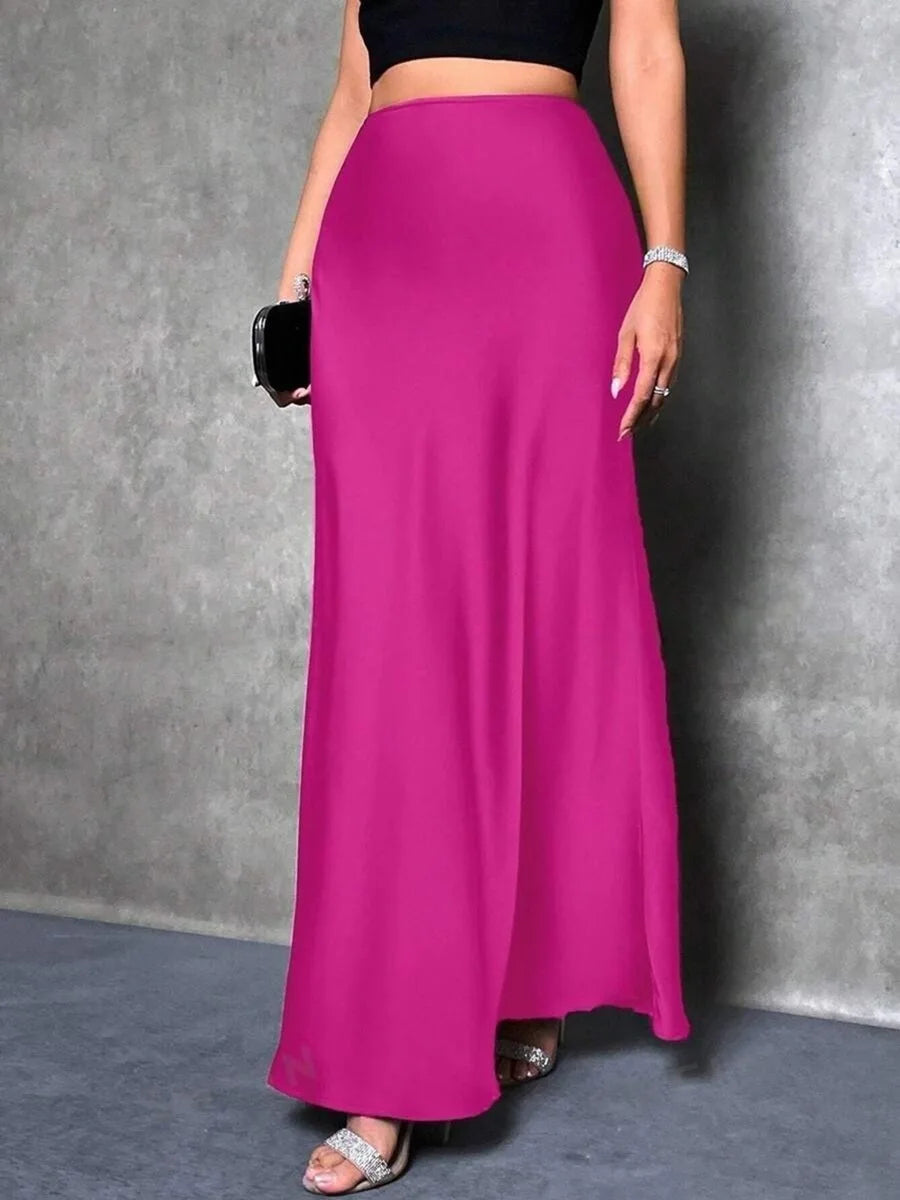 Elegant Satin High Waisted Maxi Skirt | A Line Long Skirts