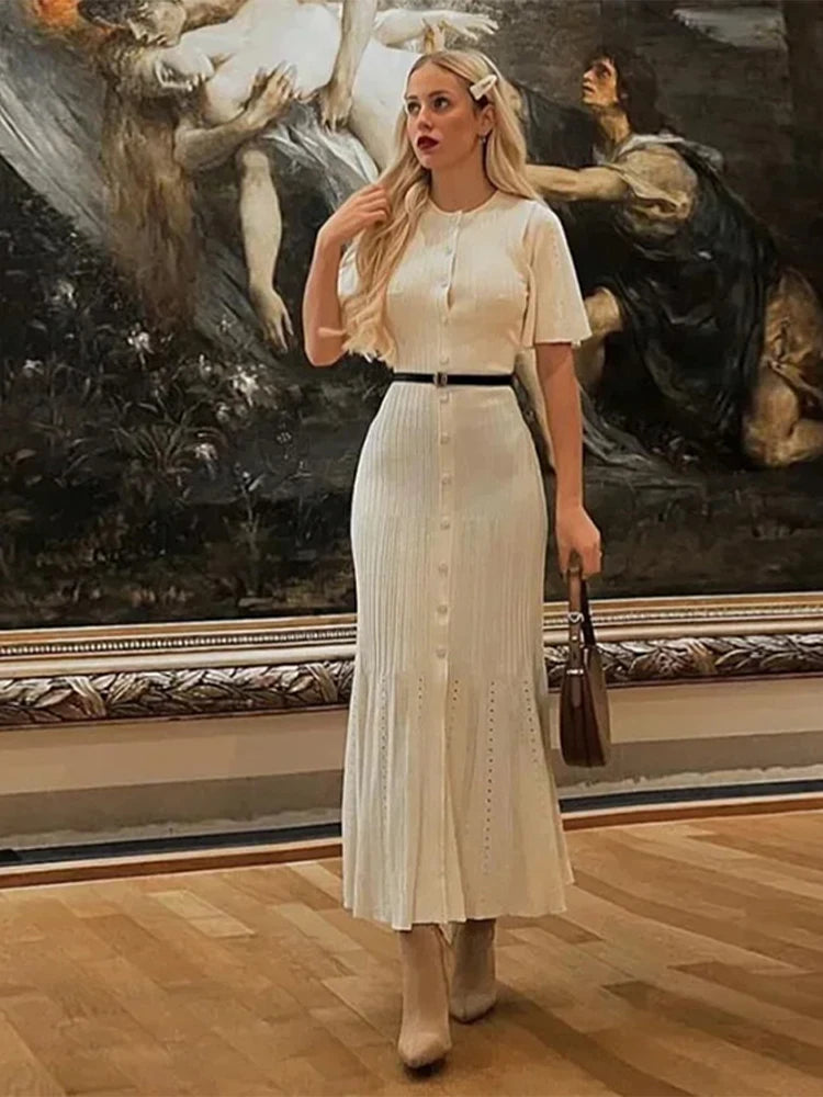 Elegant Summer O-Neck Short Sleeve High Waist Bodycon