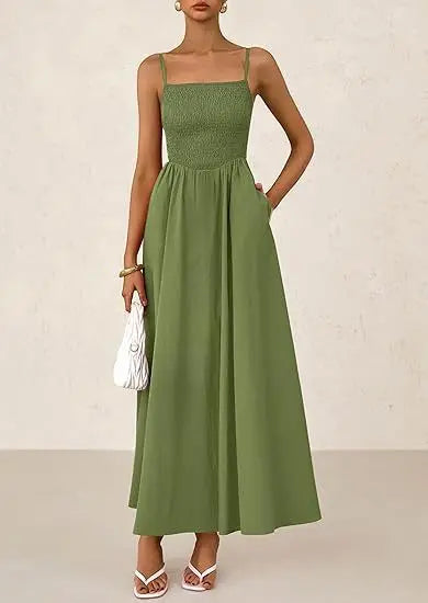 Dress With Square Neckline And Adjustable Thin Shoulder Strap