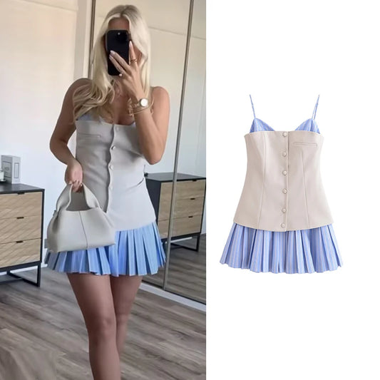 Patchwork Mini Dress – Chic Sling Tube Top Slim