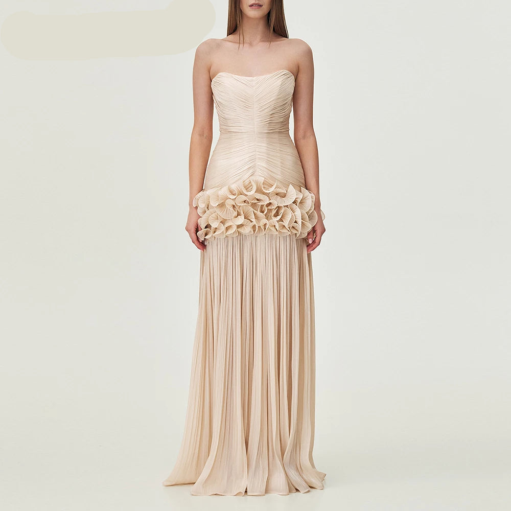Strapless Slimming Midi Dress | Sleeveless Patchwork Folds