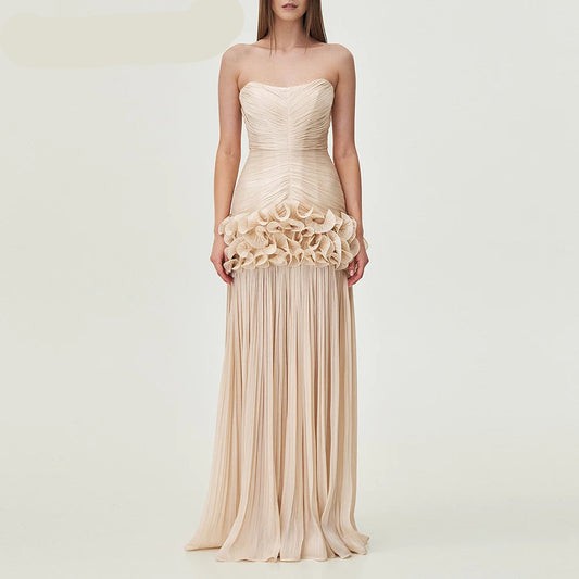Strapless Slimming Midi Dress | Sleeveless Patchwork Folds