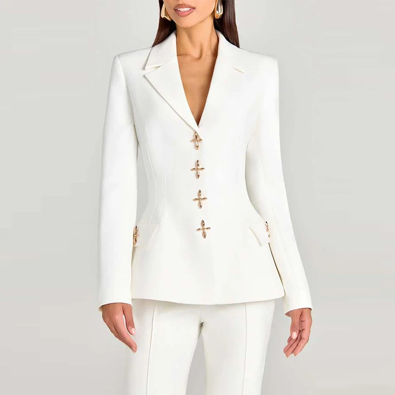 Women’s Blazer Pants Set | Vest Suit with Lapel, Slim Waist