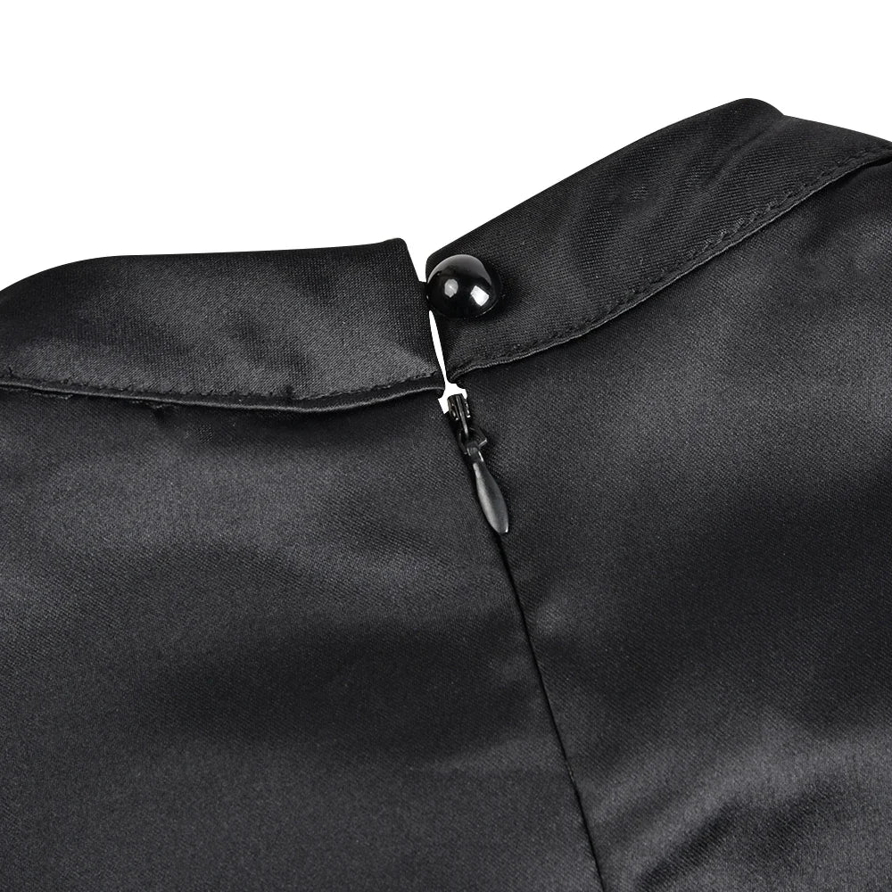 2024 Women Elegant Black Dress Half High Collar High Waist A-Line Dresses Slim Fit Dress Office Lady Female Solid Vestidos