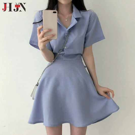 2025 JHJN Pullover Solid Color Short Sleeve Skirt Women's Clothing Summer Head Up Button Casual Sports Vacation Sweet Dresses