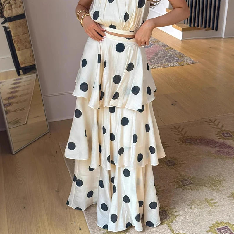 Casual Sleeveless Top & Layered Cake Long Skirt Outfit