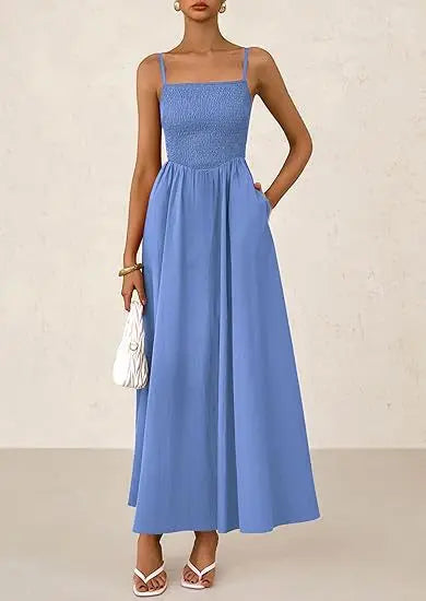 Dress With Square Neckline And Adjustable Thin Shoulder Strap